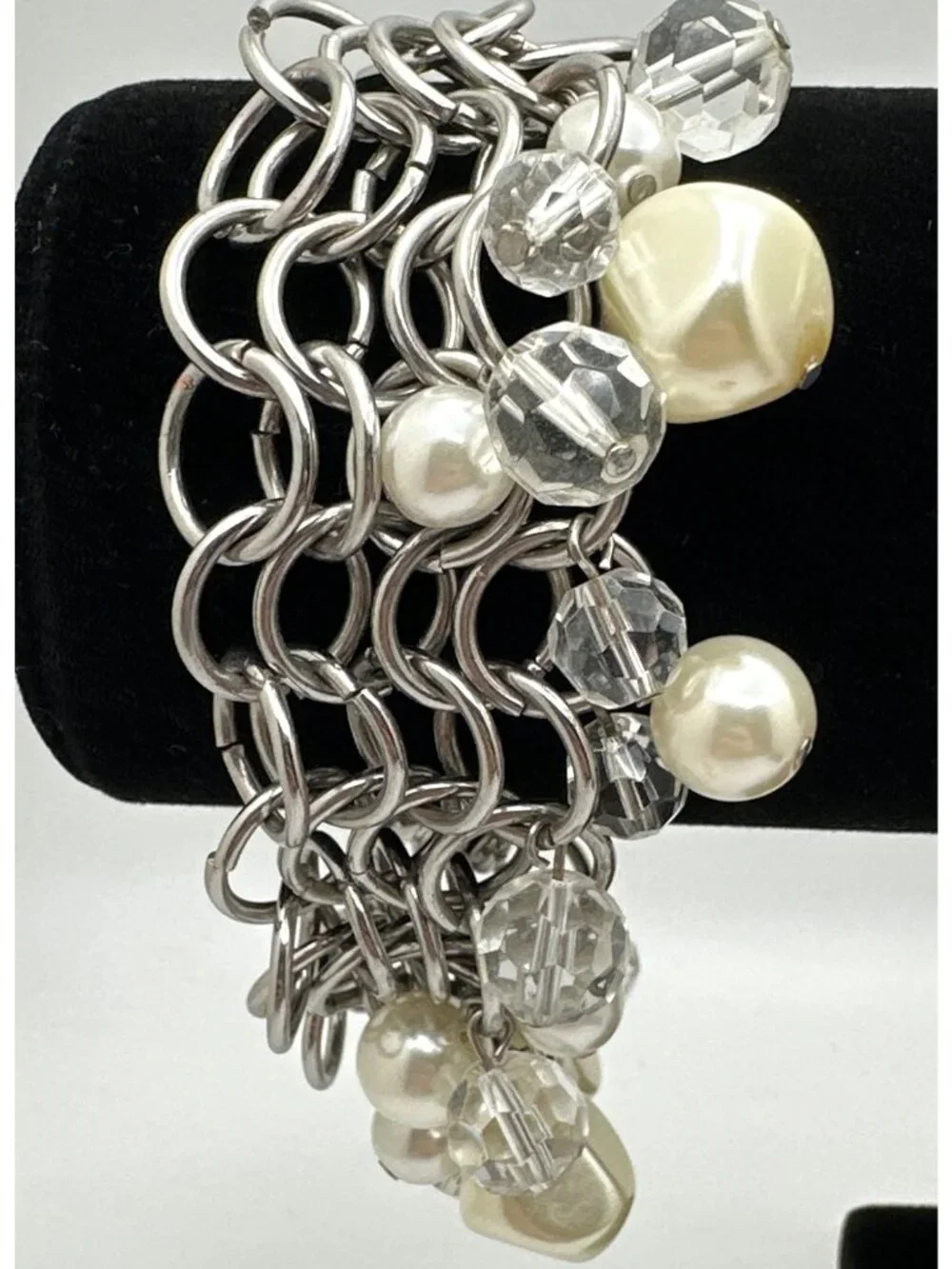 Cha Cha Chunky Bead Bracelet Faux Pearl Acrylic Chain Link
